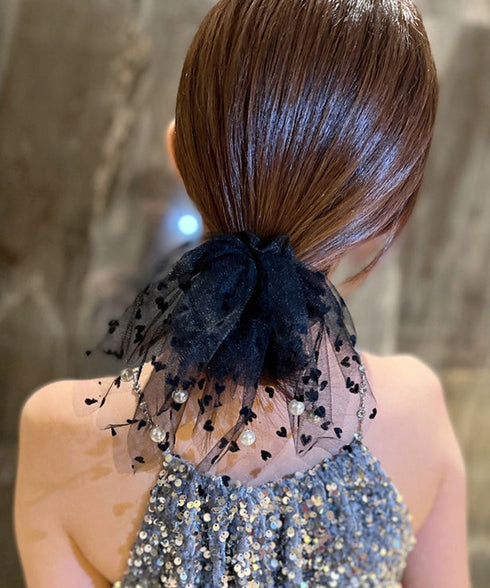 チュールシュシュ ハート 韓国風ヘアゴム レディース ヘアアクセサリー フェイクパール まとめ髪 髪留め おしゃれ カジュアルまとめ髪 ヘアアレンジグッズ 発表会 99XHSP-002