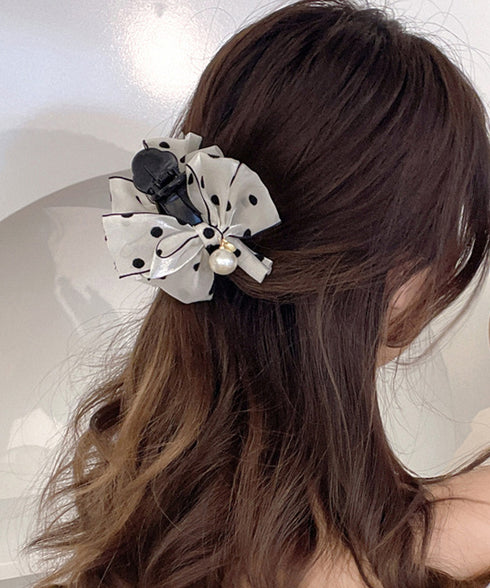 ヘアクリップ レースリボン パール付き レディース ヘアアクセサリー ドット柄 大人可愛い 髪飾り ヘアアレンジ カジュアル 女子会 二次会 デート ヘアグッズ 99XHSP-004