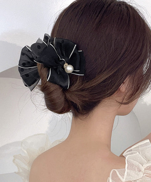 ヘアクリップ レースリボン パール付き レディース ヘアアクセサリー ドット柄 大人可愛い 髪飾り ヘアアレンジ カジュアル 女子会 二次会 デート ヘアグッズ 99XHSP-004