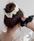 チュールシュシュ パール付きヘアゴム 黒 レディース ヘアアクセサリー まとめ髪 ポニーテール オフィスカジュアル 韓国風 きれいめ お団子 ヘアグッズ 発表会 99XHSP-005