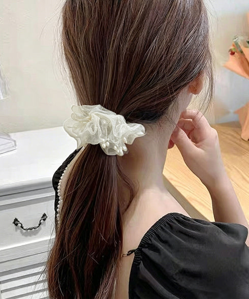 チュールシュシュ パール付きヘアゴム 黒 レディース ヘアアクセサリー まとめ髪 ポニーテール オフィスカジュアル 韓国風 きれいめ お団子 ヘアグッズ 発表会 99XHSP-005