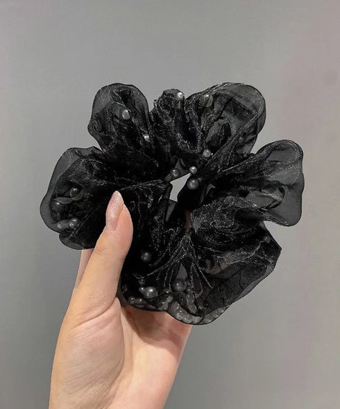 チュールシュシュ パール付きヘアゴム 黒 レディース ヘアアクセサリー まとめ髪 ポニーテール オフィスカジュアル 韓国風 きれいめ お団子 ヘアグッズ 発表会 99XHSP-005