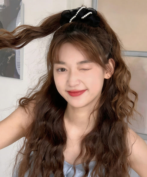 オーガンジーシュシュ パール付き 韓国風 レディースヘアゴム ヘアアクセサリー ポニーテール 大人可愛い トレンド 上品 ガーリー 透け感 発表会 女子会 デート 99XHSP-007