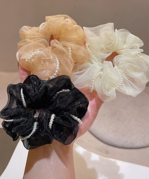 オーガンジーシュシュ パール付き 韓国風 レディースヘアゴム ヘアアクセサリー ポニーテール 大人可愛い トレンド 上品 ガーリー 透け感 発表会 女子会 デート 99XHSP-007