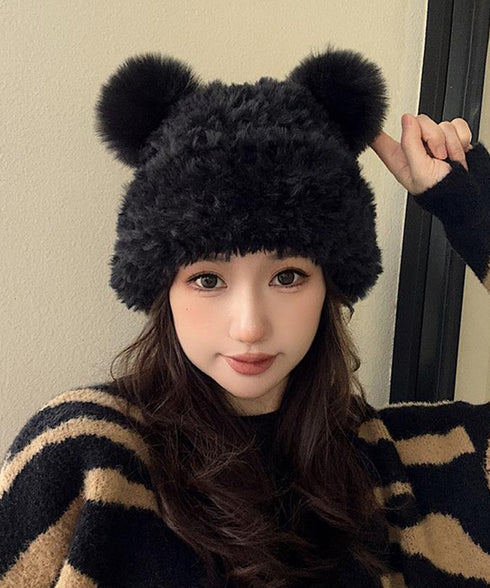 くま耳ニット帽 小顔 レディース 韓国風 耳付き ふわふわ おしゃれ 秋冬 暖かい 折りたたみ シルエット カジュアル おしゃれ 可愛い 人気 新作 アウトドア 99XYFS-001