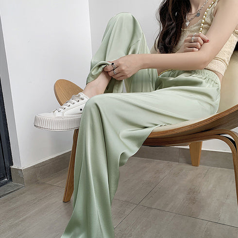 ドレープパンツ 無地 レディース 春夏 セミワイドパンツ ロングパンツ ハイウエスト ウエストゴム おしゃれ 脚長パンツ カジュアル 着やせ リラックス 99XYH-002