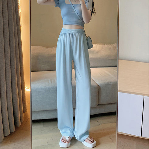 ドレープパンツ 無地 レディース 春夏 セミワイドパンツ ロングパンツ ハイウエスト ウエストゴム おしゃれ 脚長パンツ カジュアル 着やせ リラックス 99XYH-002