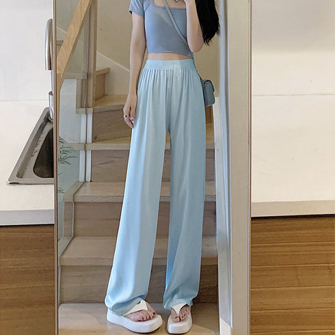 ドレープパンツ 無地 レディース 春夏 セミワイドパンツ ロングパンツ ハイウエスト ウエストゴム おしゃれ 脚長パンツ カジュアル 着やせ リラックス 99XYH-002