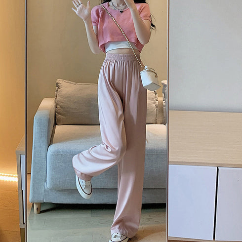 ドレープパンツ 無地 レディース 春夏 セミワイドパンツ ロングパンツ ハイウエスト ウエストゴム おしゃれ 脚長パンツ カジュアル 着やせ リラックス 99XYH-002