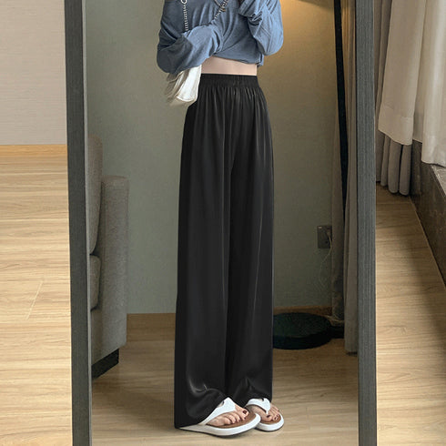 ドレープパンツ 無地 レディース 春夏 セミワイドパンツ ロングパンツ ハイウエスト ウエストゴム おしゃれ 脚長パンツ カジュアル 着やせ リラックス 99XYH-002