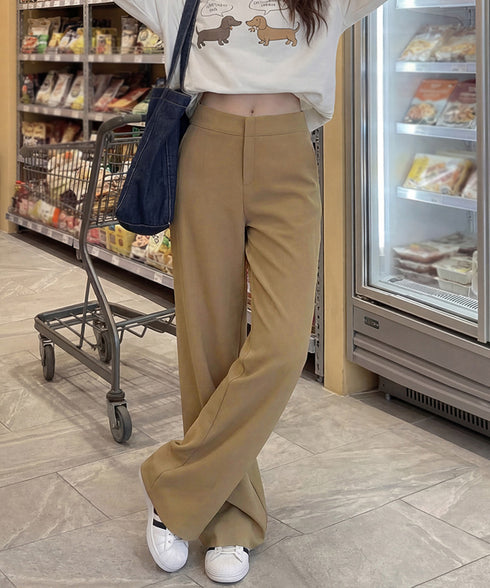 無地ロングパンツ レディース 微フレア セミワイドパンツ ハイウエスト カジュアル ストリート オシャレ 着やせ 細見え 美脚 美尻 脚長 99YDFS-002