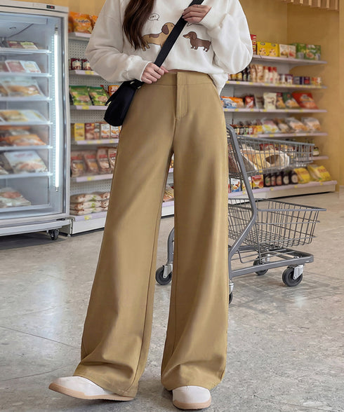 無地ロングパンツ レディース 微フレア セミワイドパンツ ハイウエスト カジュアル ストリート オシャレ 着やせ 細見え 美脚 美尻 脚長 99YDFS-002