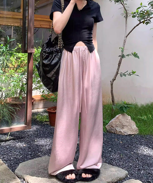 ワイドパンツ チャイナ風 ハイウエスト レディース オリエンタル系 ウエストゴム 体型カバー ヴィンテージ レトロ風ゆったり 着やせ美脚 脚長 オシャレシンプル 99YDFS-003