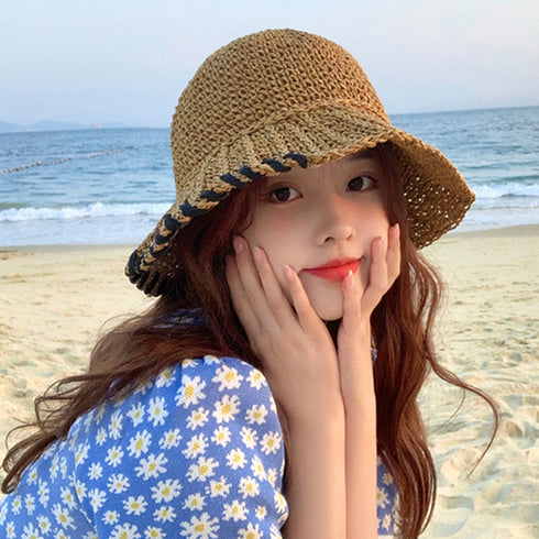 麦わら帽子 ストローハット レディース 韓国帽子 バケットハット 紫外線対策 日焼け対策 春夏 日よけ ナチュラル 小顔 韓国 夏海 アウトドア おしゃれハット 99YFMY-001