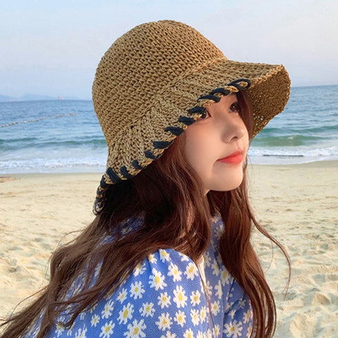 麦わら帽子 ストローハット レディース 韓国帽子 バケットハット 紫外線対策 日焼け対策 春夏 日よけ ナチュラル 小顔 韓国 夏海 アウトドア おしゃれハット 99YFMY-001