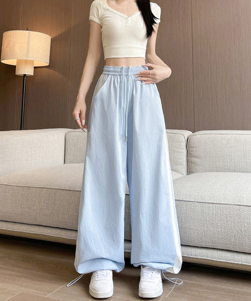 ワイドパンツ 配色 サイドライン 春夏 レディース ハイウエスト リラックス ストレート イージーパンツ ゆったり 着やせ ロングパンツ 大人可愛い運動着 秋 99YHFS-003