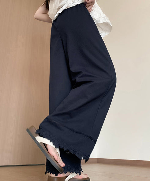 裾レース ワイドパンツ カジュアルパンツ レディースボトムス ハイウエスト ロング丈 リラックス イージーパンツ ウエストゴム 美脚脚長 大人女子 可愛い ダンス 99YHFS-005