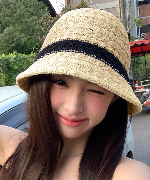 バケットハット 麦わら帽子 レトロ配色 レディース 紫外線UV対策帽子 ビーチ帽子 春夏 日よけ帽子 折りたたみ 大人可愛い リゾートハット アウトドア 夏小物 99YHGM-001