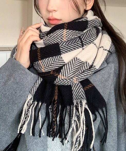 ストール 大判 マフラー チェック柄 レディース タッセルマフラー 大人 可愛い おしゃれ ロング 暖かい 防寒 オルチャン 通勤通学 肌触り良い 秋冬 99YQFS-002