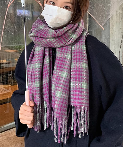 チェック柄マフラー 大判 ストール 秋冬 レディース 両面マフラー フリンジ ふんわり 防寒保温 暖かい 大人可愛い おしゃれ お出掛け 男女兼用 99YQFS-003