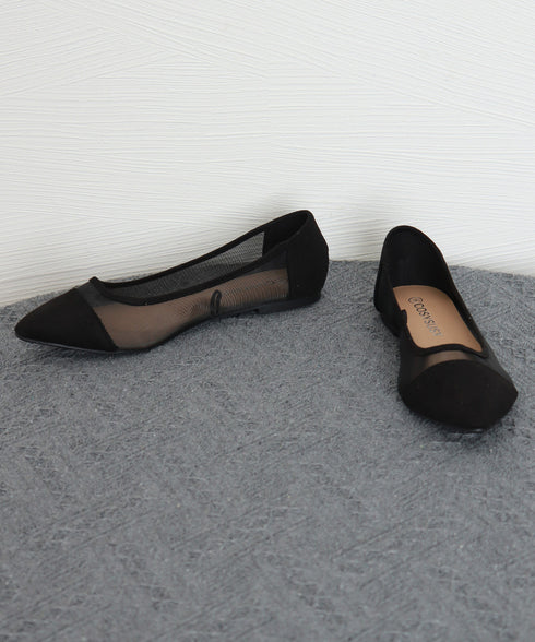 チュールパンプス バレエパンプス 夏靴 レディース ポインテッドトゥ フラット ぺたんこシューズ 軽量きれいめ オフィスカジュアル 大人可愛い 美脚 おしゃれ黒 99YSW-001