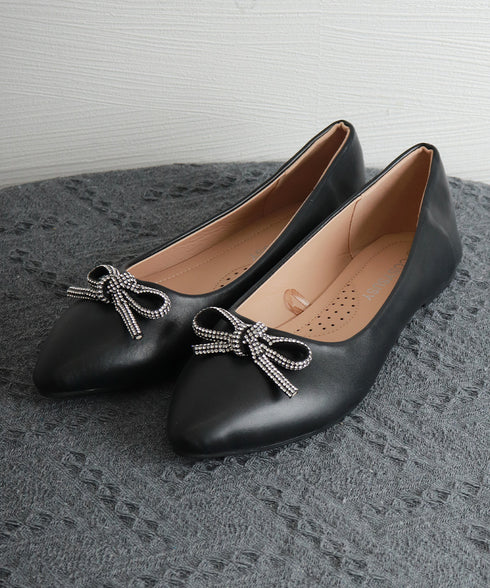 ローヒールパンプス リボン チェーン レディース ポインテッドトゥ PU 通勤くつ きれいめ 大人 美脚 歩きやすい 疲れない おしゃれ 春秋 99YSW-005