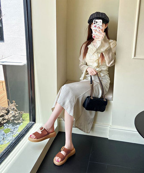 厚底 ミュールサンダル レディース 夏 スリッパサンダル コンフォートサンダル ボリュームソール バックル飾り おしゃれ 大人可愛い 履きやすい 海旅行トラベル 99YTXY-002