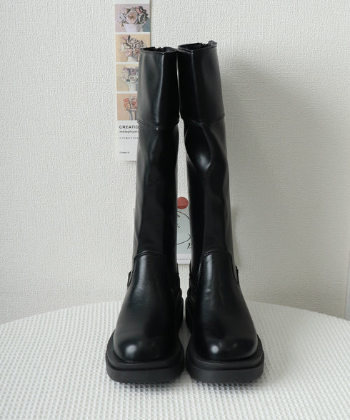 厚底ロングブーツ ジョッキー 韓国風 レディース ニーハイブーツ おしゃれ 太ヒールブーツ カジュアル 大人秋冬靴 膝下 履きやすい バックジップ 人気くつ 99YXXY-002