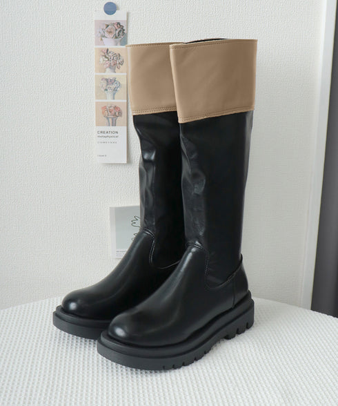厚底ロングブーツ ジョッキー 韓国風 レディース ニーハイブーツ おしゃれ 太ヒールブーツ カジュアル 大人秋冬靴 膝下 履きやすい バックジップ 人気くつ 99YXXY-002