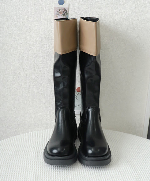 厚底ロングブーツ ジョッキー 韓国風 レディース ニーハイブーツ おしゃれ 太ヒールブーツ カジュアル 大人秋冬靴 膝下 履きやすい バックジップ 人気くつ 99YXXY-002