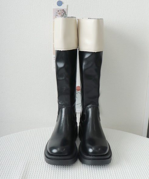 厚底ロングブーツ ジョッキー 韓国風 レディース ニーハイブーツ おしゃれ 太ヒールブーツ カジュアル 大人秋冬靴 膝下 履きやすい バックジップ 人気くつ 99YXXY-002