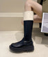 厚底ロングブーツ ジョッキー 韓国風 レディース ニーハイブーツ おしゃれ 太ヒールブーツ カジュアル 大人秋冬靴 膝下 履きやすい バックジップ 人気くつ 99YXXY-002
