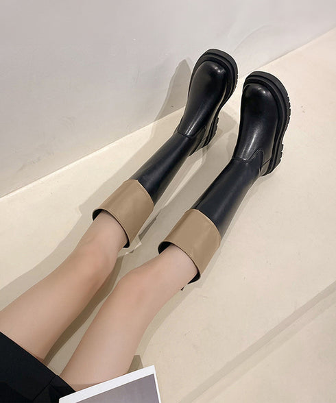 厚底ロングブーツ ジョッキー 韓国風 レディース ニーハイブーツ おしゃれ 太ヒールブーツ カジュアル 大人秋冬靴 膝下 履きやすい バックジップ 人気くつ 99YXXY-002