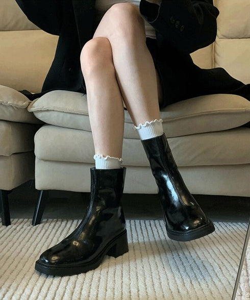 ショートブーツ レディース 太ヒール スクエアトゥ ブーティ バックジップ 韓国風ブーツ 歩きやすい 履きやすい おしゃれ 大人 カッコイイ カジュアル 通勤 99YXXY-005