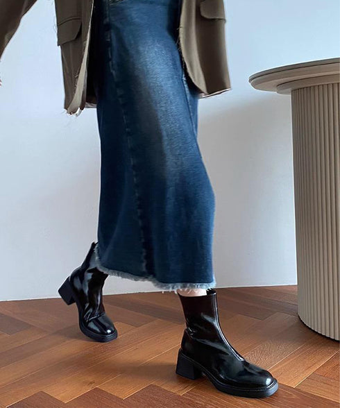 ショートブーツ レディース 太ヒール スクエアトゥ ブーティ バックジップ 韓国風ブーツ 歩きやすい 履きやすい おしゃれ 大人 カッコイイ カジュアル 通勤 99YXXY-005