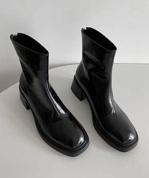 ショートブーツ レディース 太ヒール スクエアトゥ ブーティ バックジップ 韓国風ブーツ 歩きやすい 履きやすい おしゃれ 大人 カッコイイ カジュアル 通勤 99YXXY-005