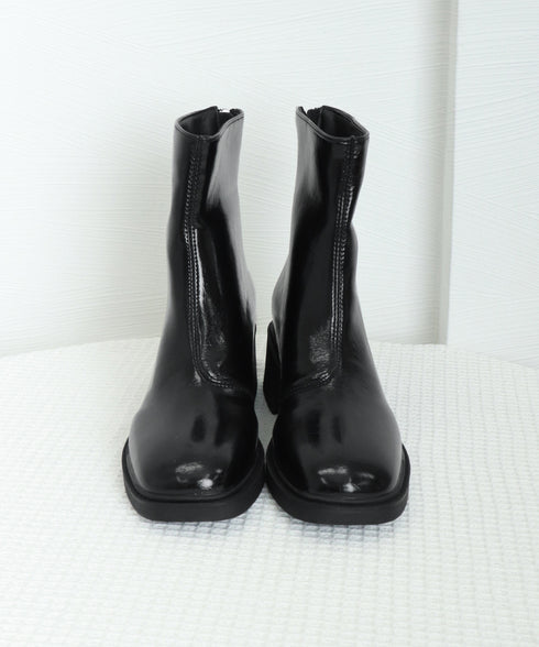 ショートブーツ レディース 太ヒール スクエアトゥ ブーティ バックジップ 韓国風ブーツ 歩きやすい 履きやすい おしゃれ 大人 カッコイイ カジュアル 通勤 99YXXY-005