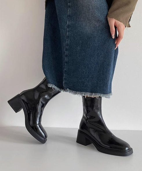 ショートブーツ レディース 太ヒール スクエアトゥ ブーティ バックジップ 韓国風ブーツ 歩きやすい 履きやすい おしゃれ 大人 カッコイイ カジュアル 通勤 99YXXY-005