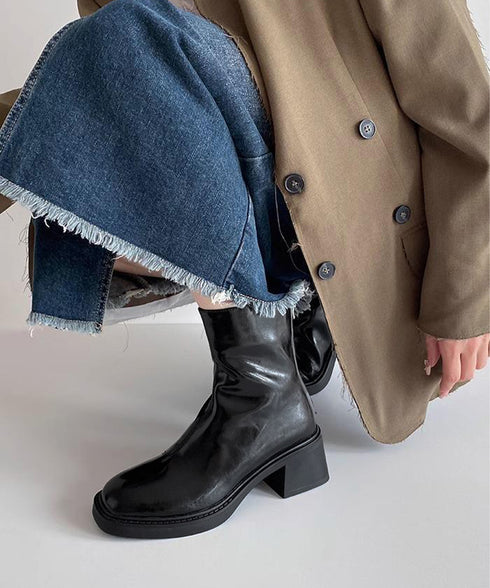 ショートブーツ レディース 太ヒール スクエアトゥ ブーティ バックジップ 韓国風ブーツ 歩きやすい 履きやすい おしゃれ 大人 カッコイイ カジュアル 通勤 99YXXY-005