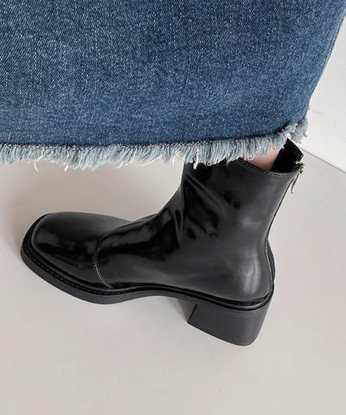 ショートブーツ レディース 太ヒール スクエアトゥ ブーティ バックジップ 韓国風ブーツ 歩きやすい 履きやすい おしゃれ 大人 カッコイイ カジュアル 通勤 99YXXY-005