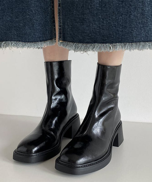 ショートブーツ レディース 太ヒール スクエアトゥ ブーティ バックジップ 韓国風ブーツ 歩きやすい 履きやすい おしゃれ 大人 カッコイイ カジュアル 通勤 99YXXY-005