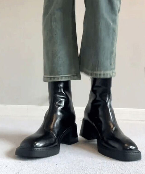 ショートブーツ レディース 太ヒール スクエアトゥ ブーティ バックジップ 韓国風ブーツ 歩きやすい 履きやすい おしゃれ 大人 カッコイイ カジュアル 通勤 99YXXY-005