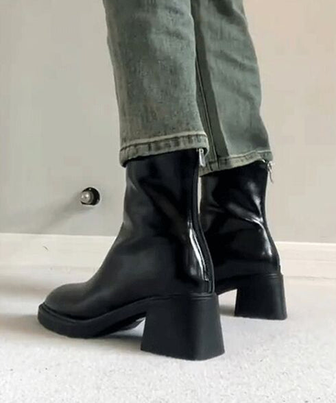 ショートブーツ レディース 太ヒール スクエアトゥ ブーティ バックジップ 韓国風ブーツ 歩きやすい 履きやすい おしゃれ 大人 カッコイイ カジュアル 通勤 99YXXY-005