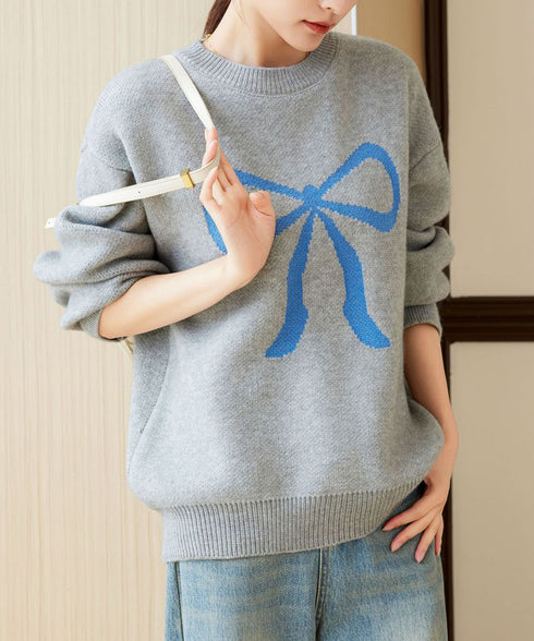 セーター レディース リボン柄 韓国風 ニットプルオーバー ニットソー 体型カバー ゆったり 着やせ 着回し 編み 大人 カジュアル 可愛い おしゃれ 99YYFZ-001