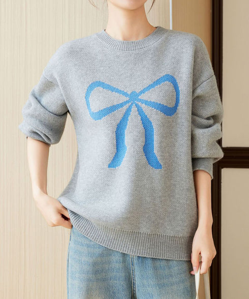 セーター レディース リボン柄 韓国風 ニットプルオーバー ニットソー 体型カバー ゆったり 着やせ 着回し 編み 大人 カジュアル 可愛い おしゃれ 99YYFZ-001