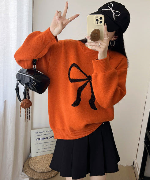 セーター レディース リボン柄 韓国風 ニットプルオーバー ニットソー 体型カバー ゆったり 着やせ 着回し 編み 大人 カジュアル 可愛い おしゃれ 99YYFZ-001