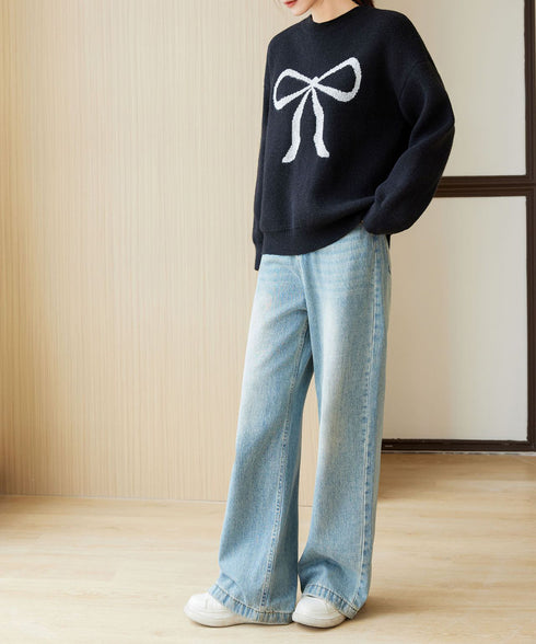 セーター レディース リボン柄 韓国風 ニットプルオーバー ニットソー 体型カバー ゆったり 着やせ 着回し 編み 大人 カジュアル 可愛い おしゃれ 99YYFZ-001