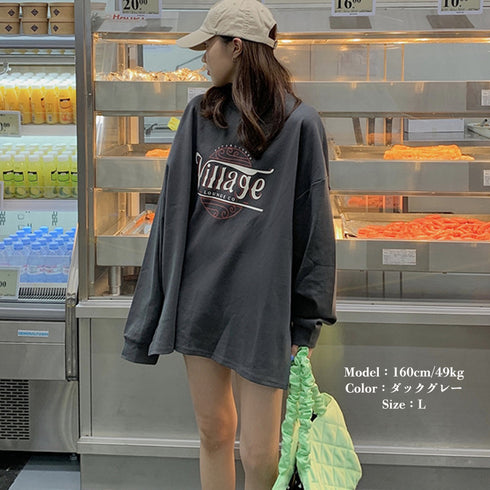 ロゴTシャツ レディース 長袖 韓国 トップス ロング丈 トレーナー オーバーサイズ ゆったり 体型カバー オルチャン カジュアル おしゃれ 英字ロゴ 99YYH-034