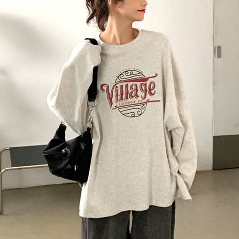 ロゴTシャツ レディース 長袖 韓国 トップス ロング丈 トレーナー オーバーサイズ ゆったり 体型カバー オルチャン カジュアル おしゃれ 英字ロゴ 99YYH-034