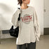 ロゴTシャツ レディース 長袖 韓国 トップス ロング丈 トレーナー オーバーサイズ ゆったり 体型カバー オルチャン カジュアル おしゃれ 英字ロゴ 99YYH-034